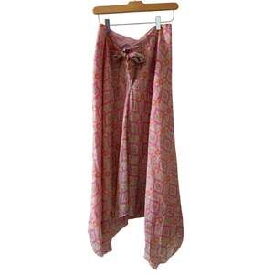 J McLaughlin Tie Front Asymmetrical Hem Scarf Skirt Lilac Print 10